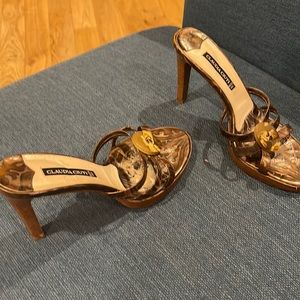 Slip on high heeled sandal